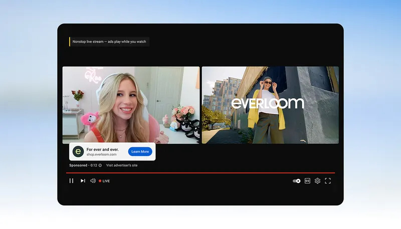 youtube live update ad placement