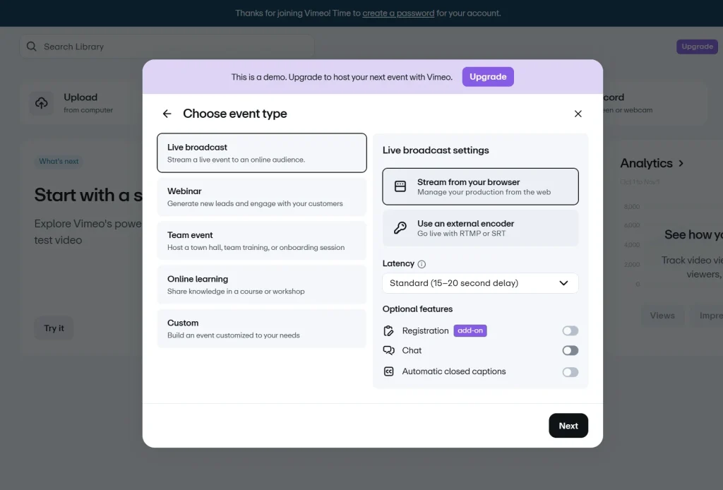 How to Start Vimeo Streaming Step 2