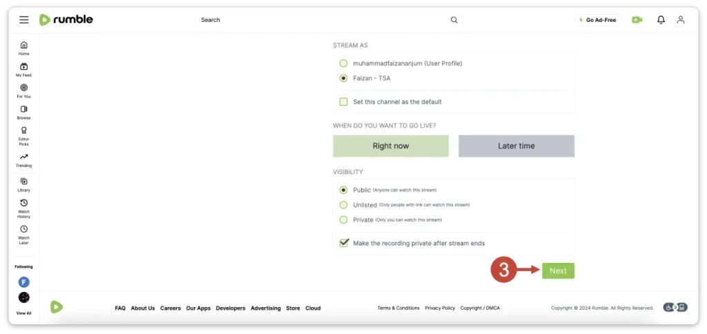 How to Stream on Rumble Step 2