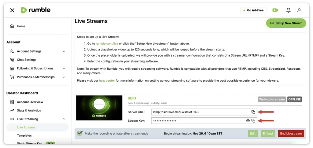 How to Stream on Rumble Step 4