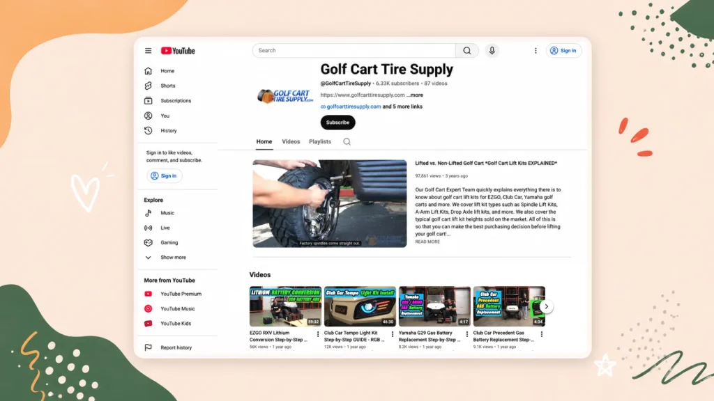 Golf Cart Tire Supply YouTube channel featuring community-focused social content and practical golf cart guides.