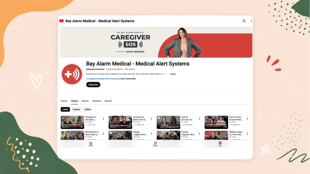 Bay Alarm Medical YouTube channel sharing caregiving advice, safety information, and family support videos.