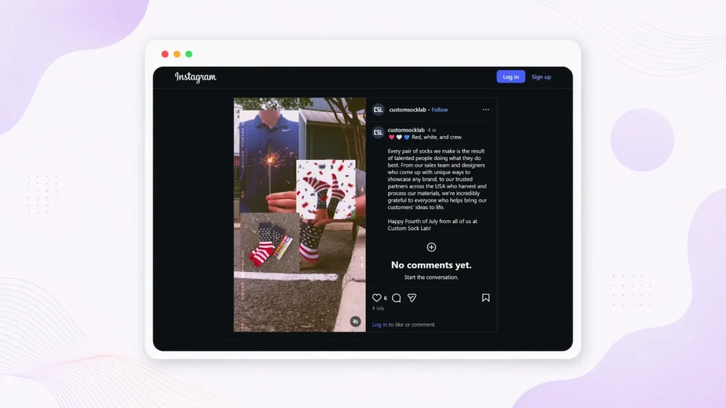Custom Sock Lab Instagram content using consistent colors and product photography to create a recognizable visual identity.